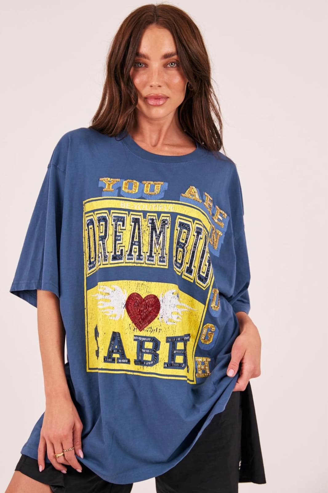Sabbi Dream Big Oversized Beaded T-Shirt Blue New With Tags — photo 1 of 5