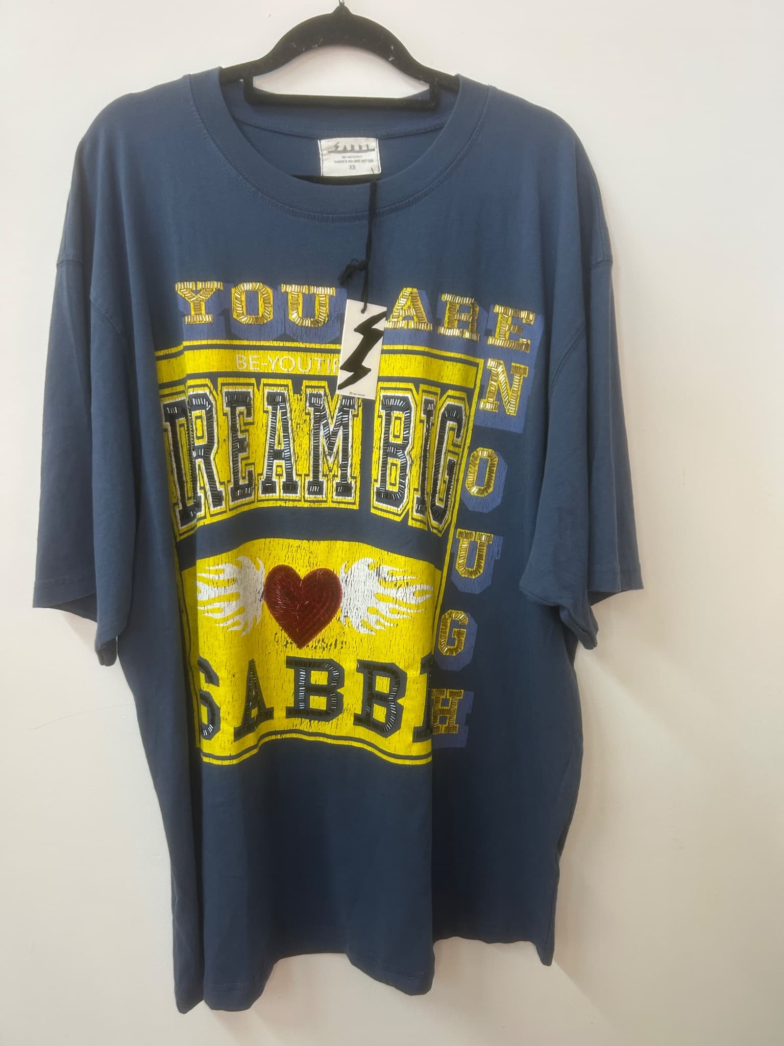 Sabbi Dream Big Oversized Beaded T-Shirt Blue New With Tags — photo 3 of 5