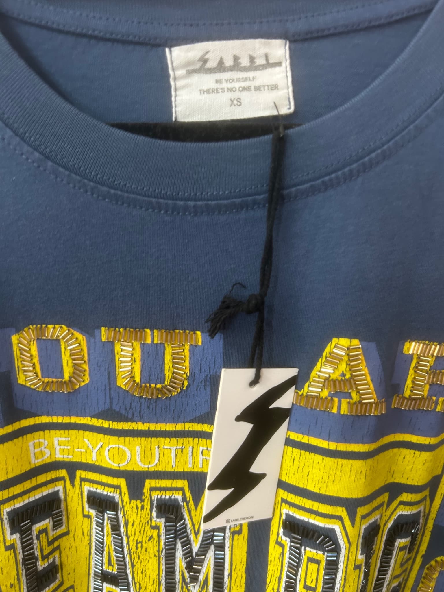 Sabbi Dream Big Oversized Beaded T-Shirt Blue New With Tags — photo 4 of 5