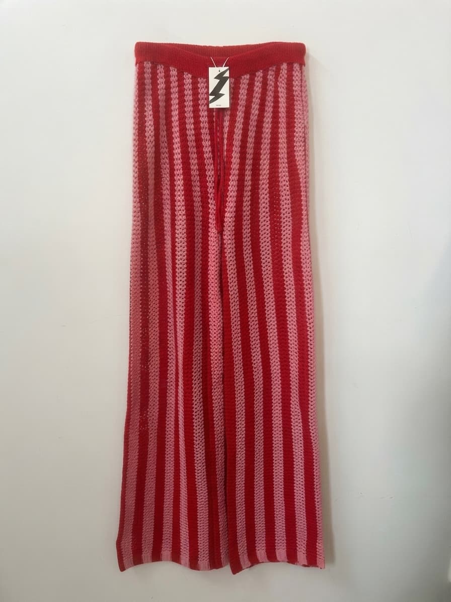 Sabbi Knited Red and Pink Striped Crochet Wide Leg Trousers - Size L — photo 2 of 5
