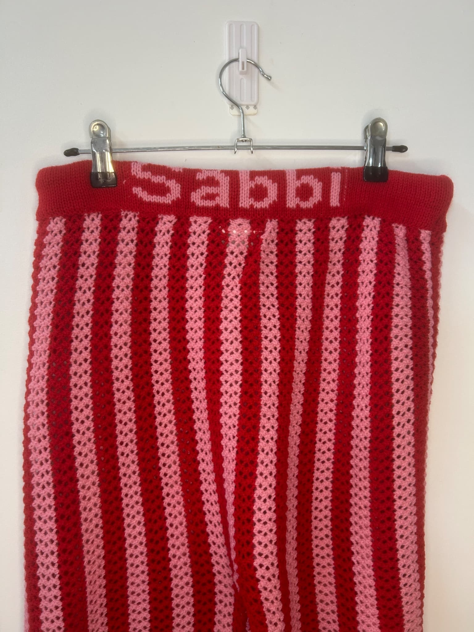 Sabbi Knited Red and Pink Striped Crochet Wide Leg Trousers - Size L — photo 3 of 5