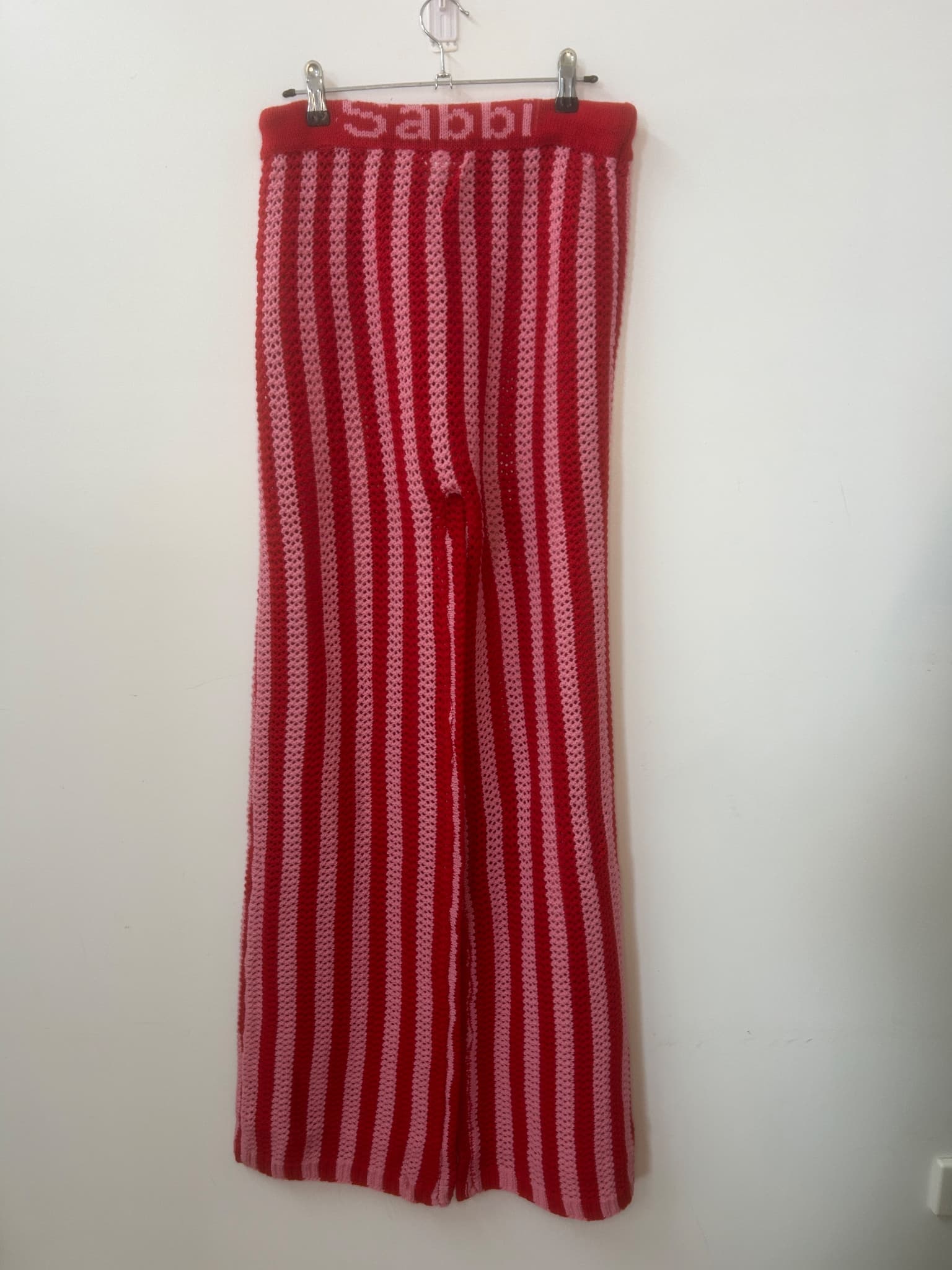 Sabbi Knited Red and Pink Striped Crochet Wide Leg Trousers - Size L — photo 4 of 5