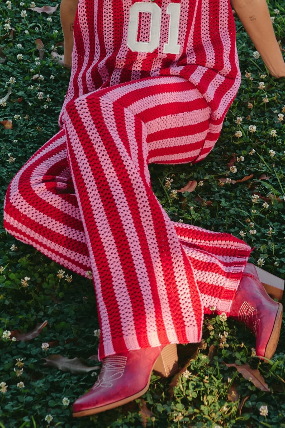 Sabbi Knited Red and Pink Striped Crochet Wide Leg Trousers - Size L — photo 1 of 5