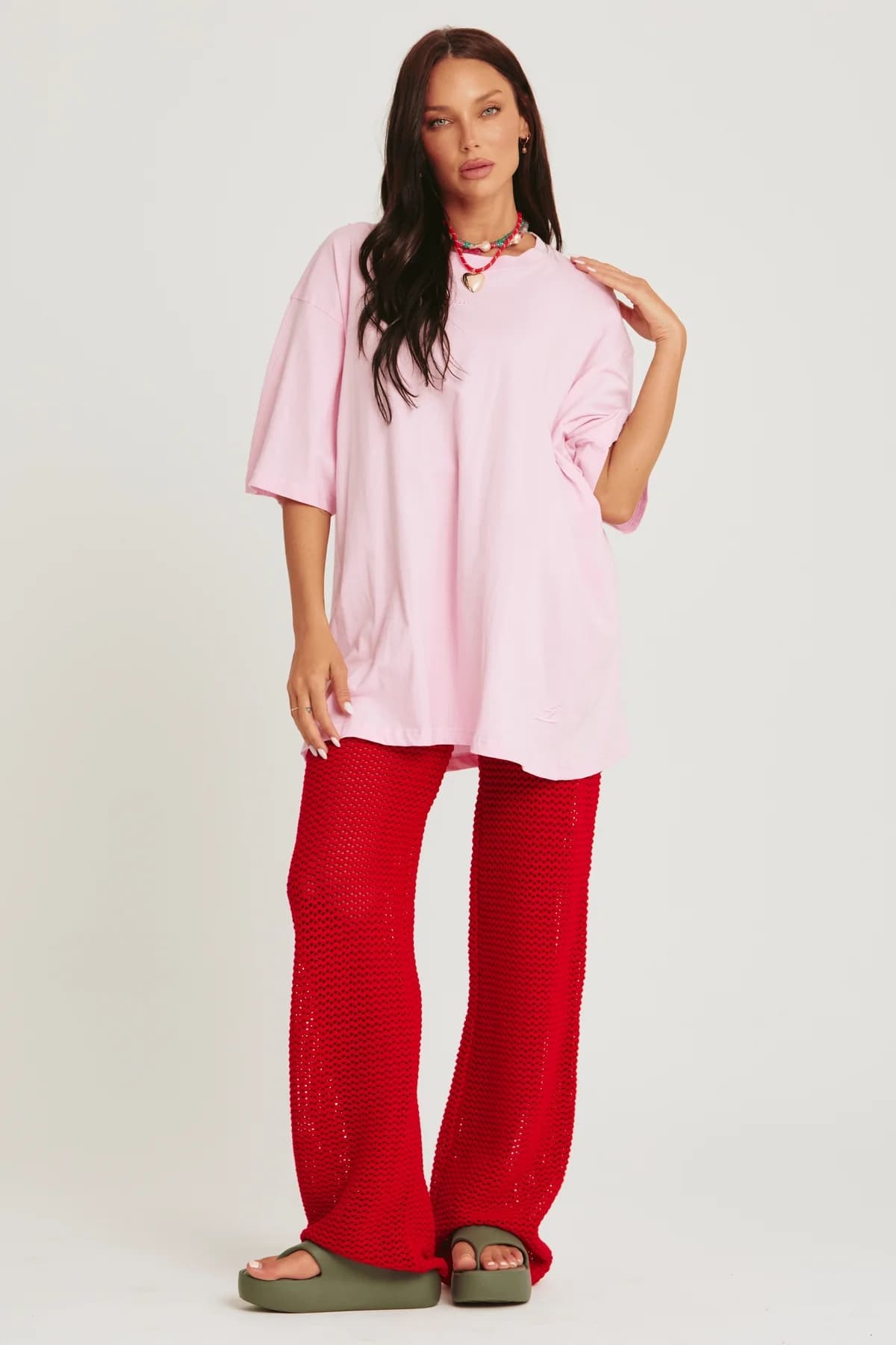 Sabbi Red Crochet Knit Wide Leg Drawstring Pants — photo 2 of 2