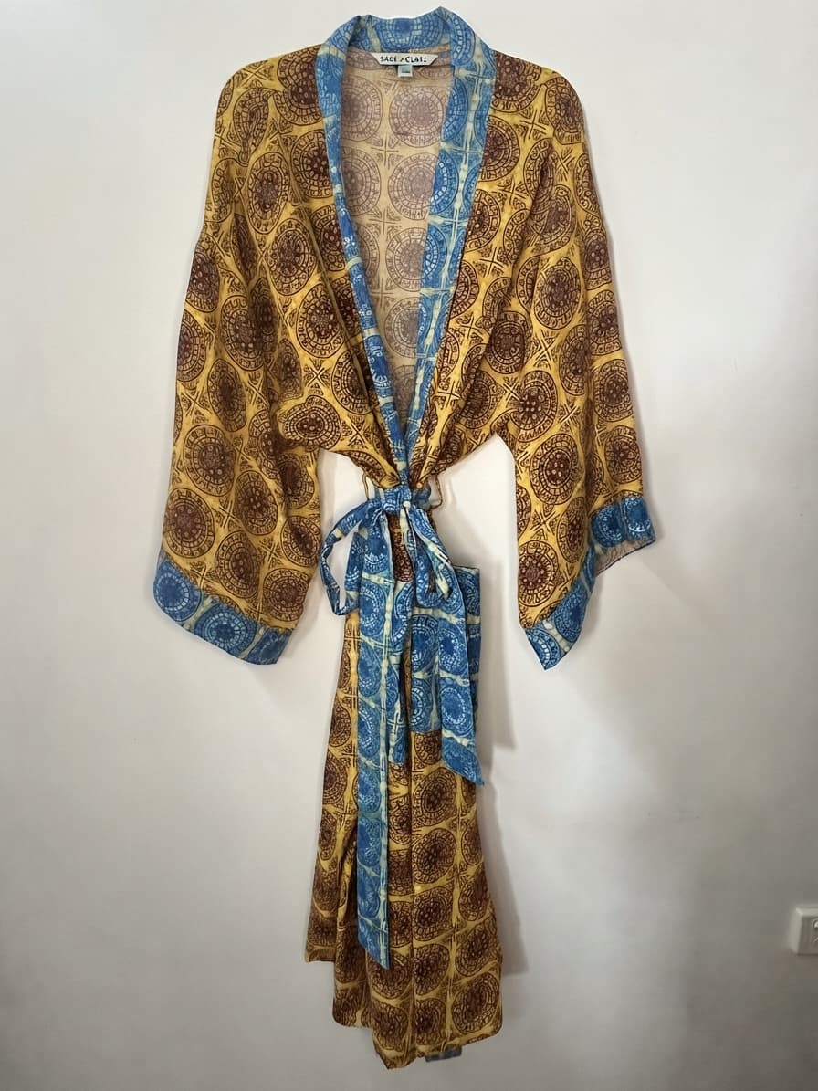 Sage x Clare Gabriella Cotton Kimono Robe Mustard Blue — photo 4 of 8