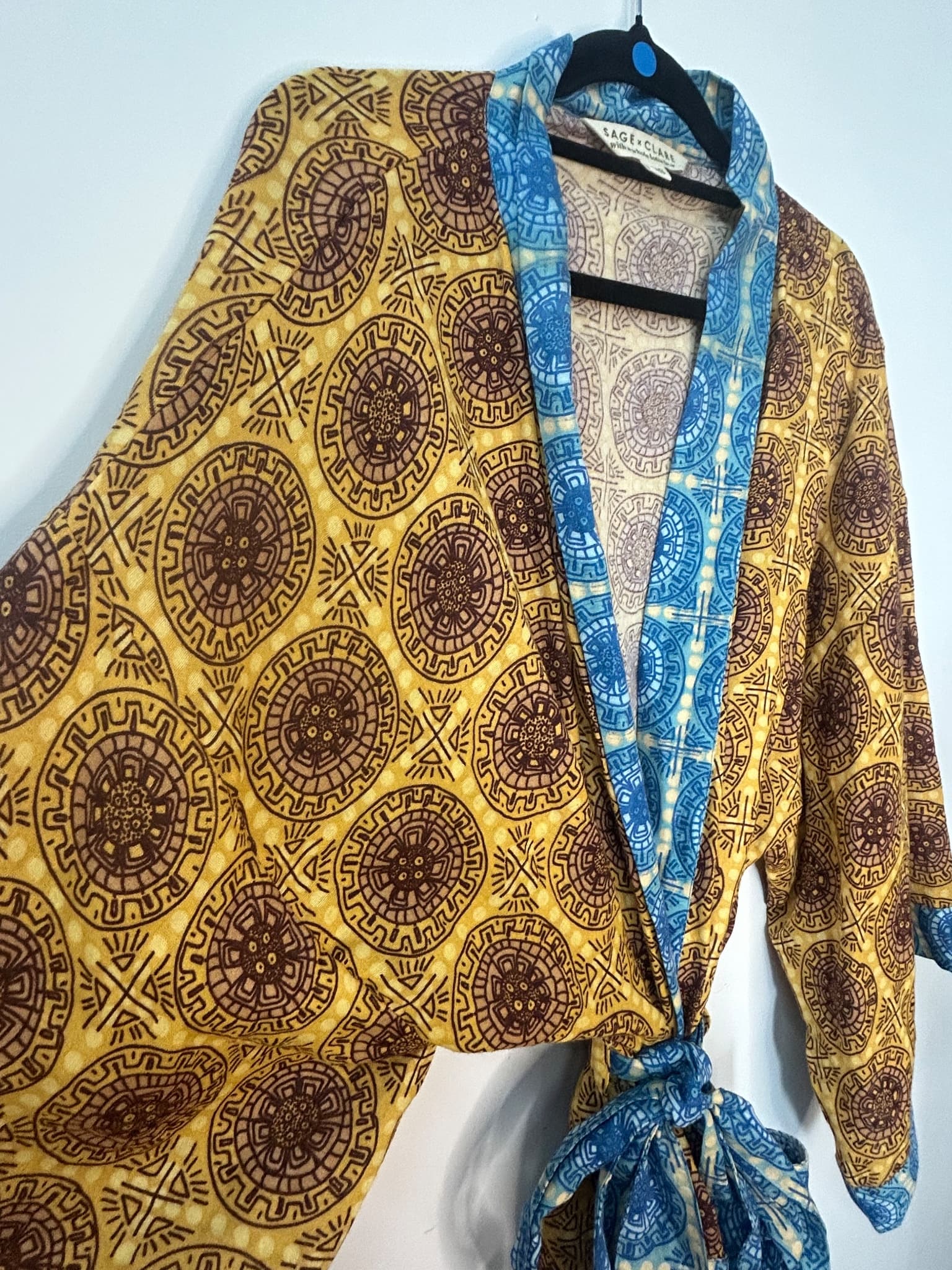 Sage x Clare Gabriella Cotton Kimono Robe Mustard Blue — photo 8 of 8
