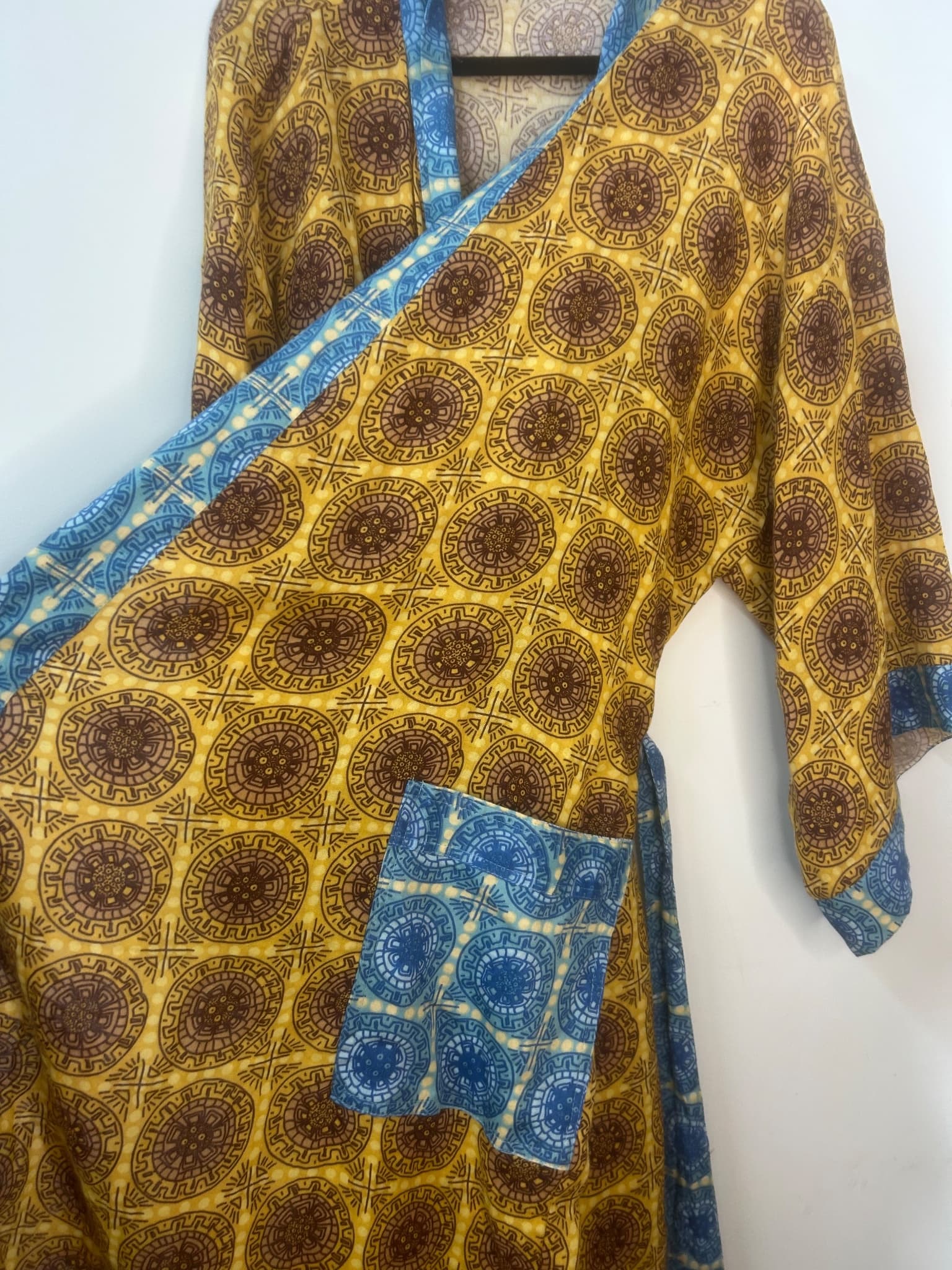 Sage x Clare Gabriella Cotton Kimono Robe Mustard Blue — photo 7 of 8