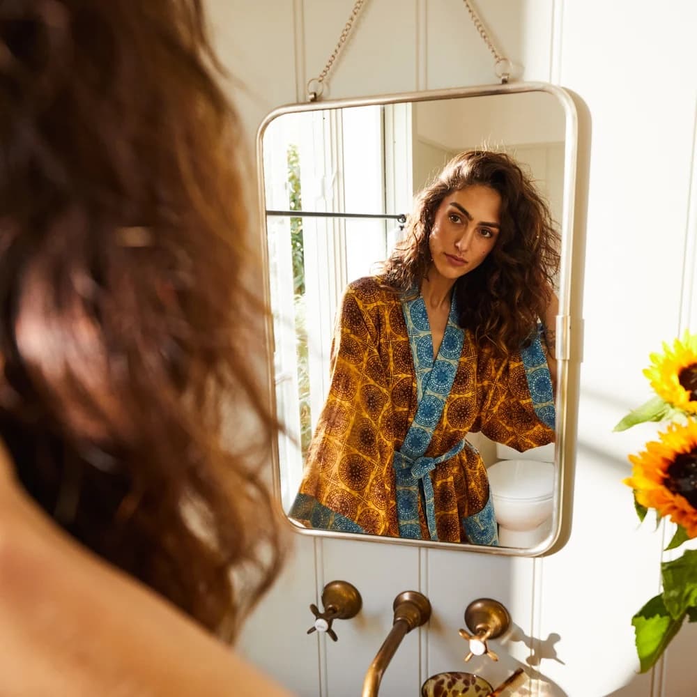 Sage x Clare Gabriella Cotton Kimono Robe Mustard Blue — photo 3 of 8