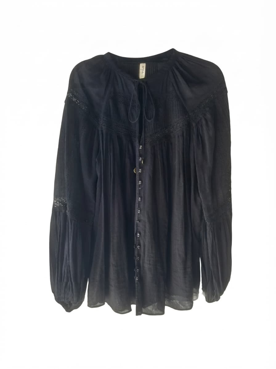 Spell Button Down Blouse Black Lace Trim Women's XS — photo 1 of 6