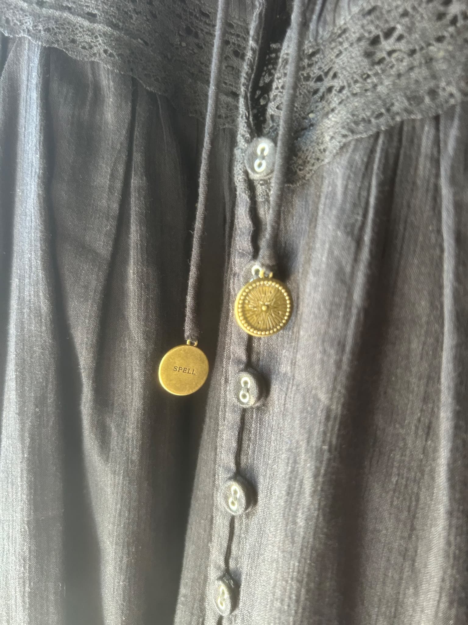 Spell Button Down Blouse Black Lace Trim Women's XS — photo 2 of 6