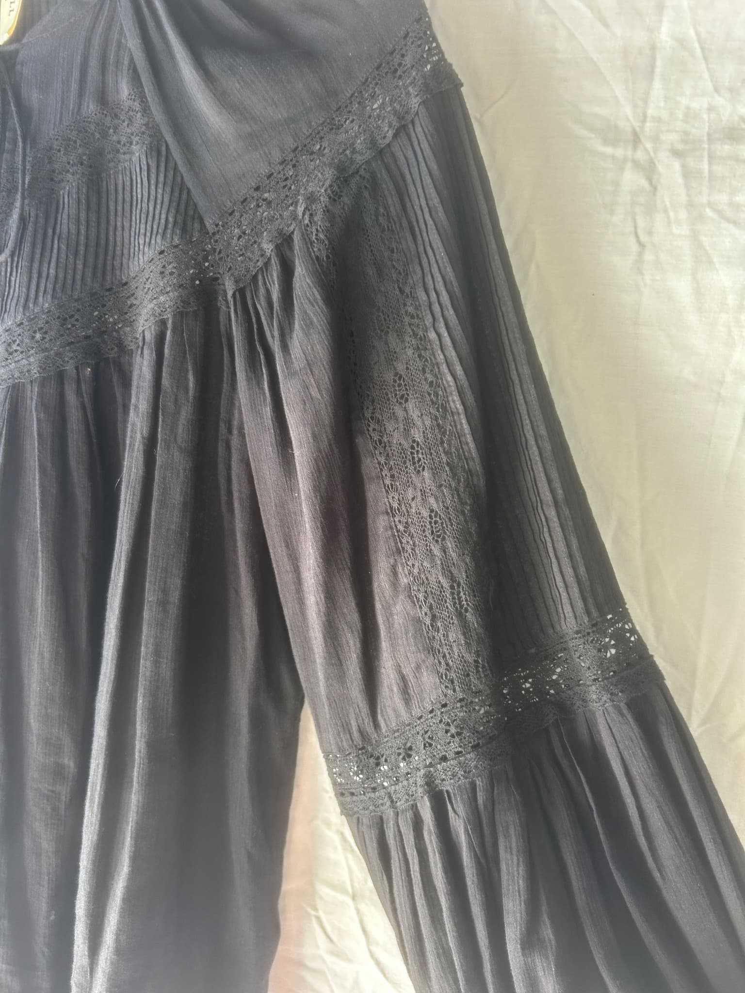 Spell Button Down Blouse Black Lace Trim Women's XS — photo 4 of 6