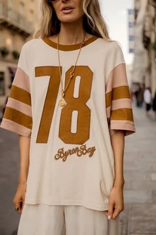 Spell Byron Bay 78 Vintage Style Varsity Jersey T-Shirt Cream Brown — photo 4 of 4
