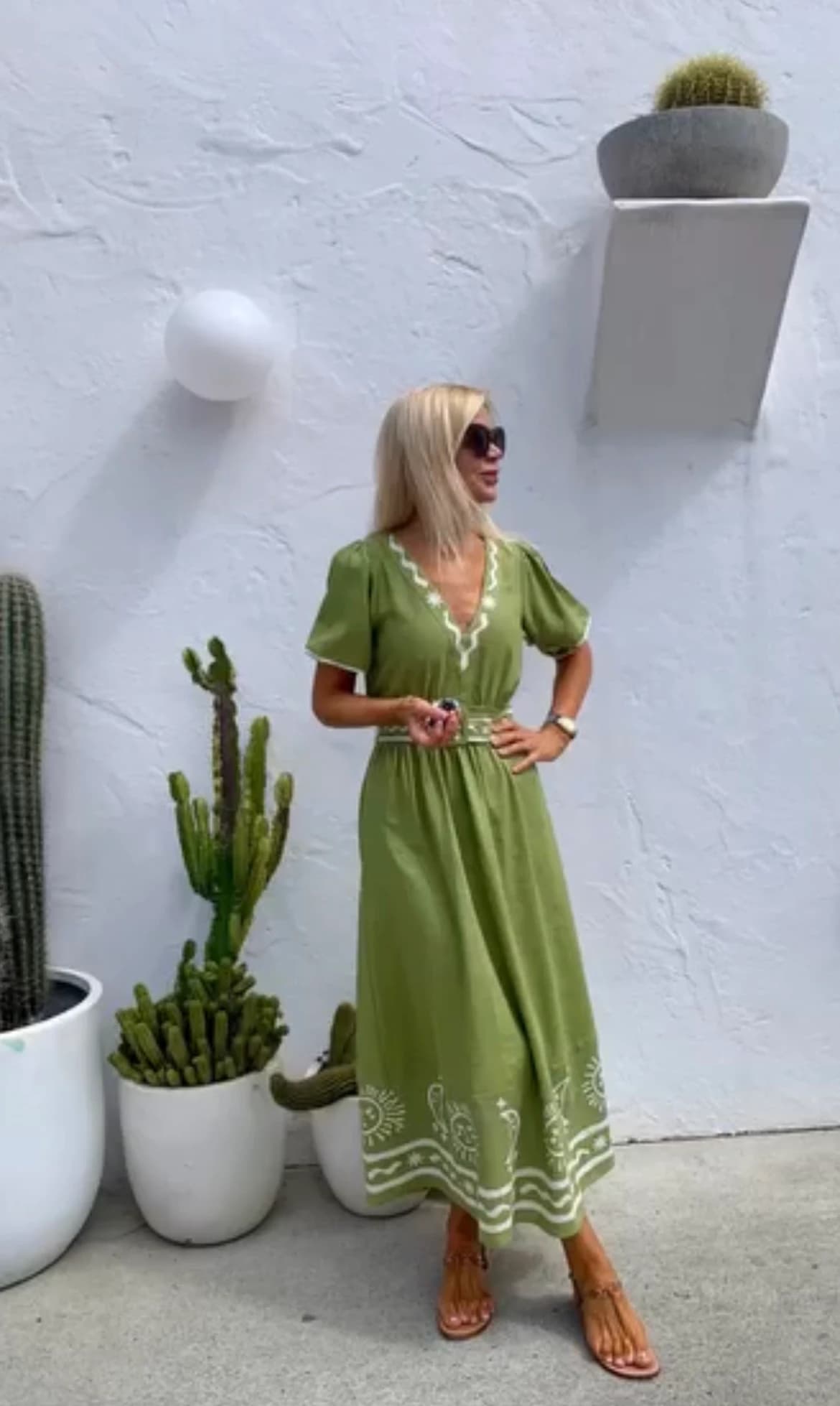Sportsgirl Green Linen Blend Celestial Embroidered Midi Dress Size 10 — photo 1 of 5