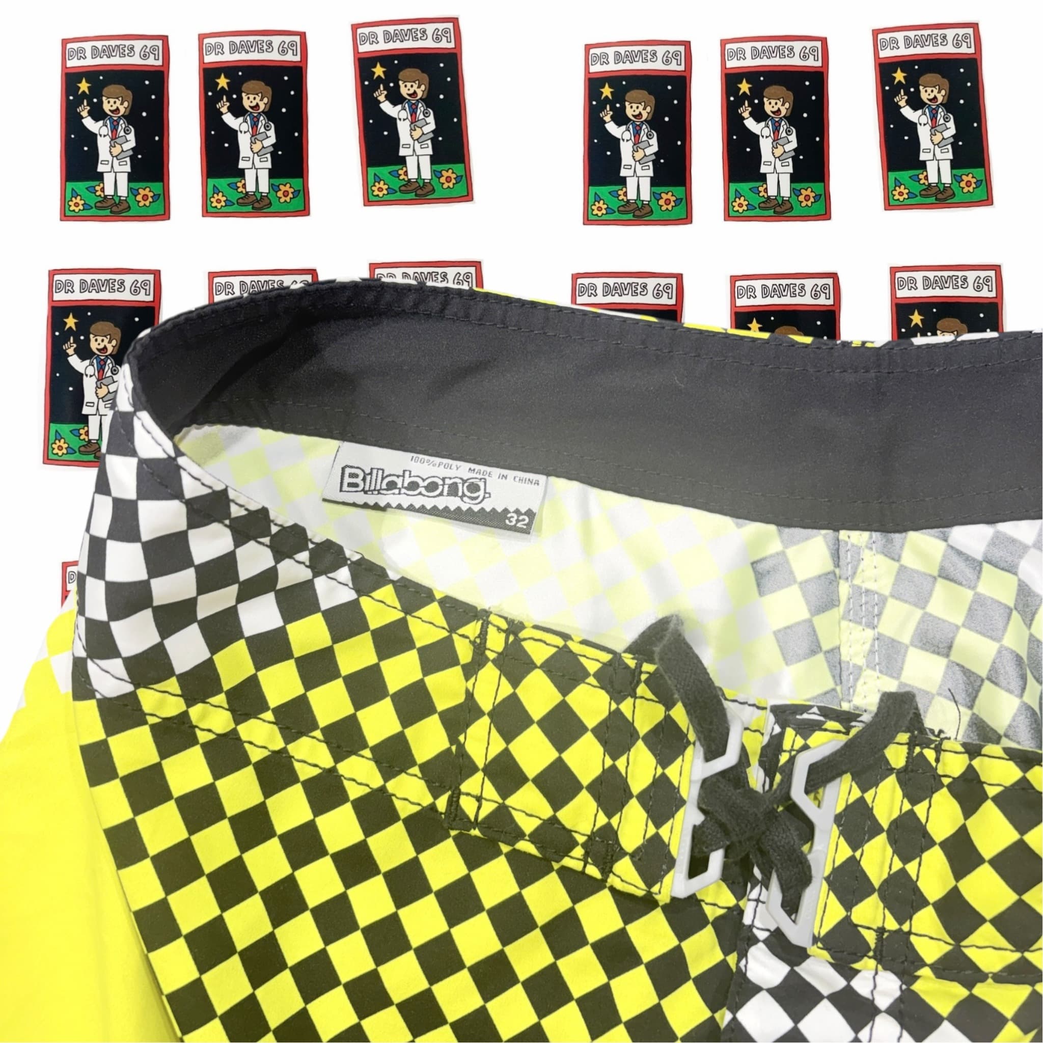 Billabong Men's Checkered Boardshorts Yellow Grey White Size 32 — photo 2 of 5