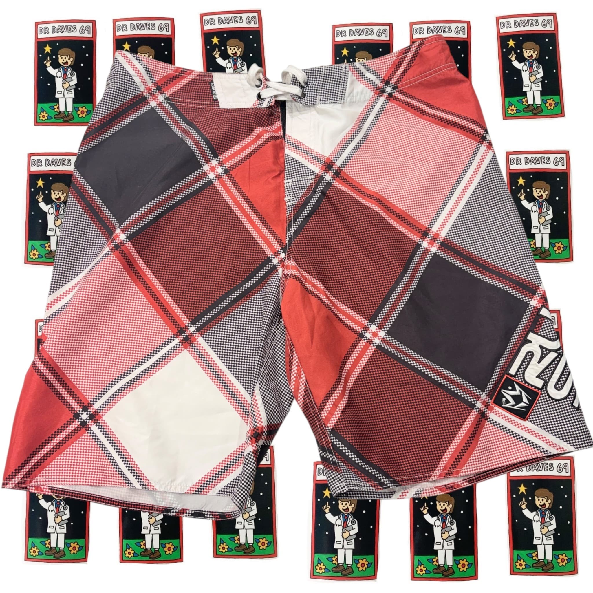 Rusty Men's Plaid Board Shorts Red Black White Size 36 — photo 1 of 6