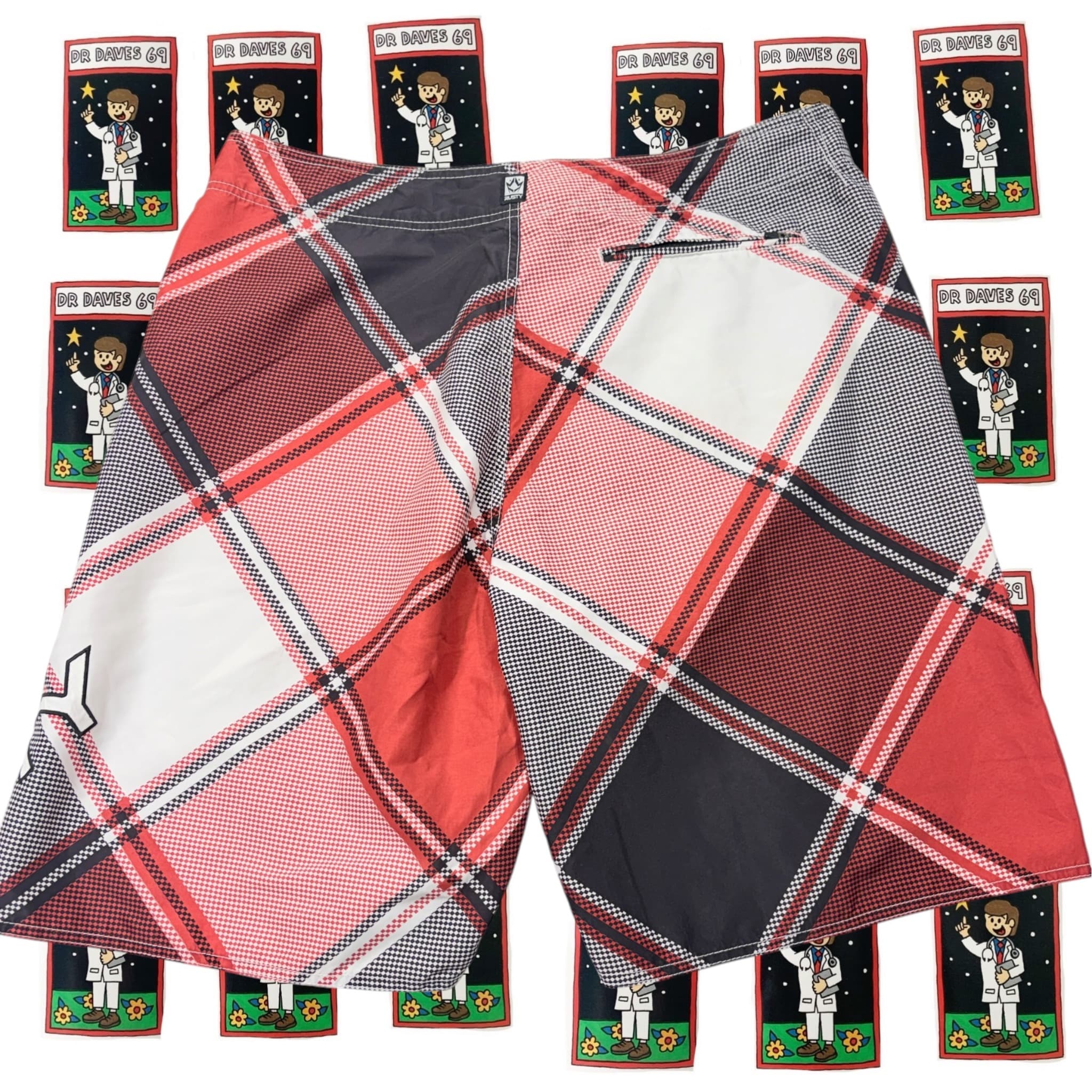 Rusty Men's Plaid Board Shorts Red Black White Size 36 — photo 3 of 6