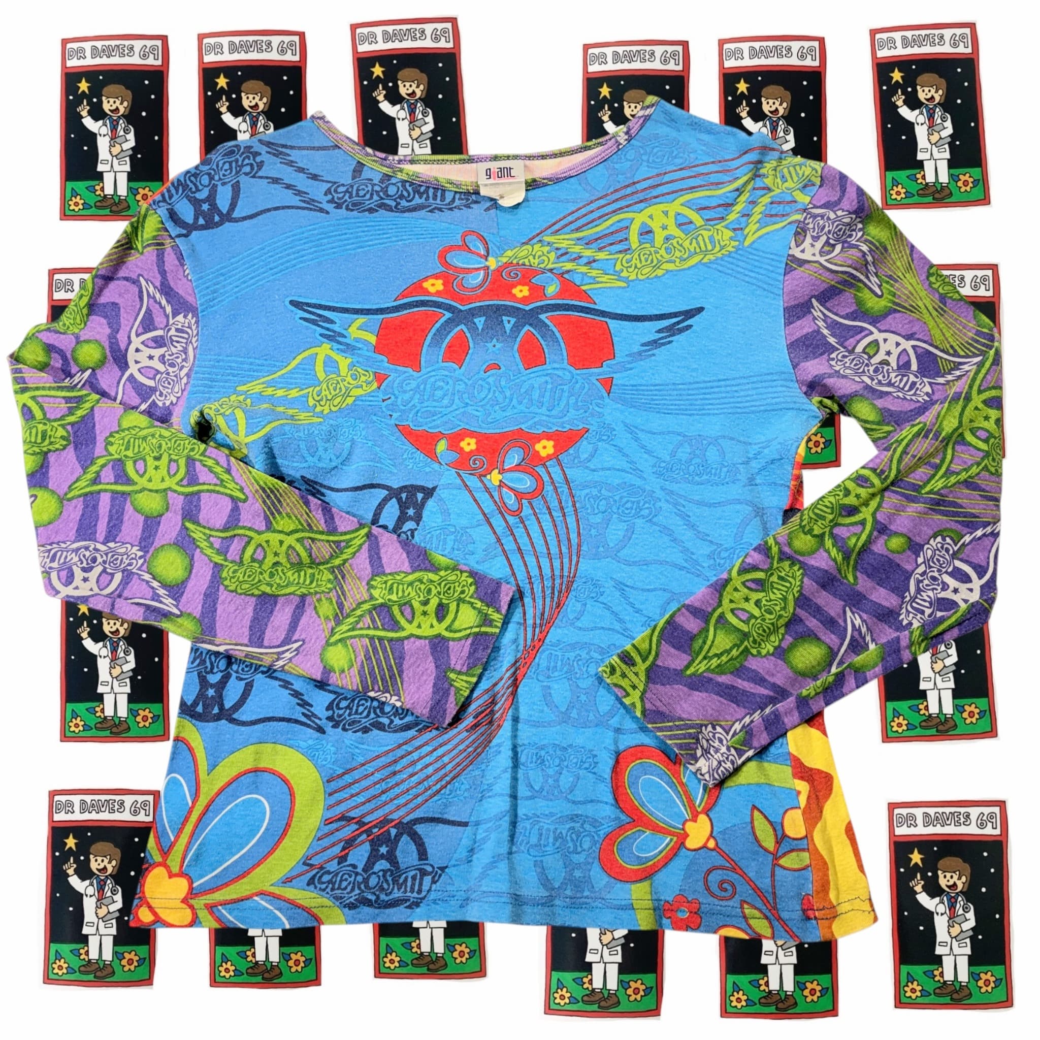 Vintage 90s Aerosmith All-Over Print Long Sleeve Shirt Ladies M — photo 1 of 5