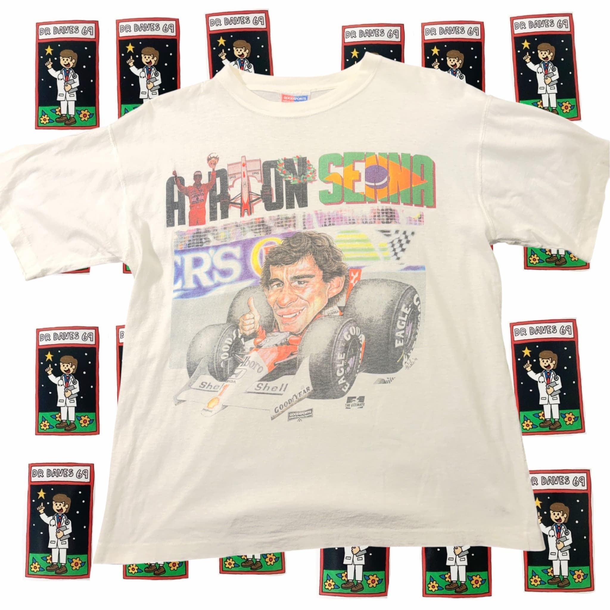 Vintage 90s Ayrton Senna F1 Caricature Graphic T-Shirt Size M — photo 1 of 5