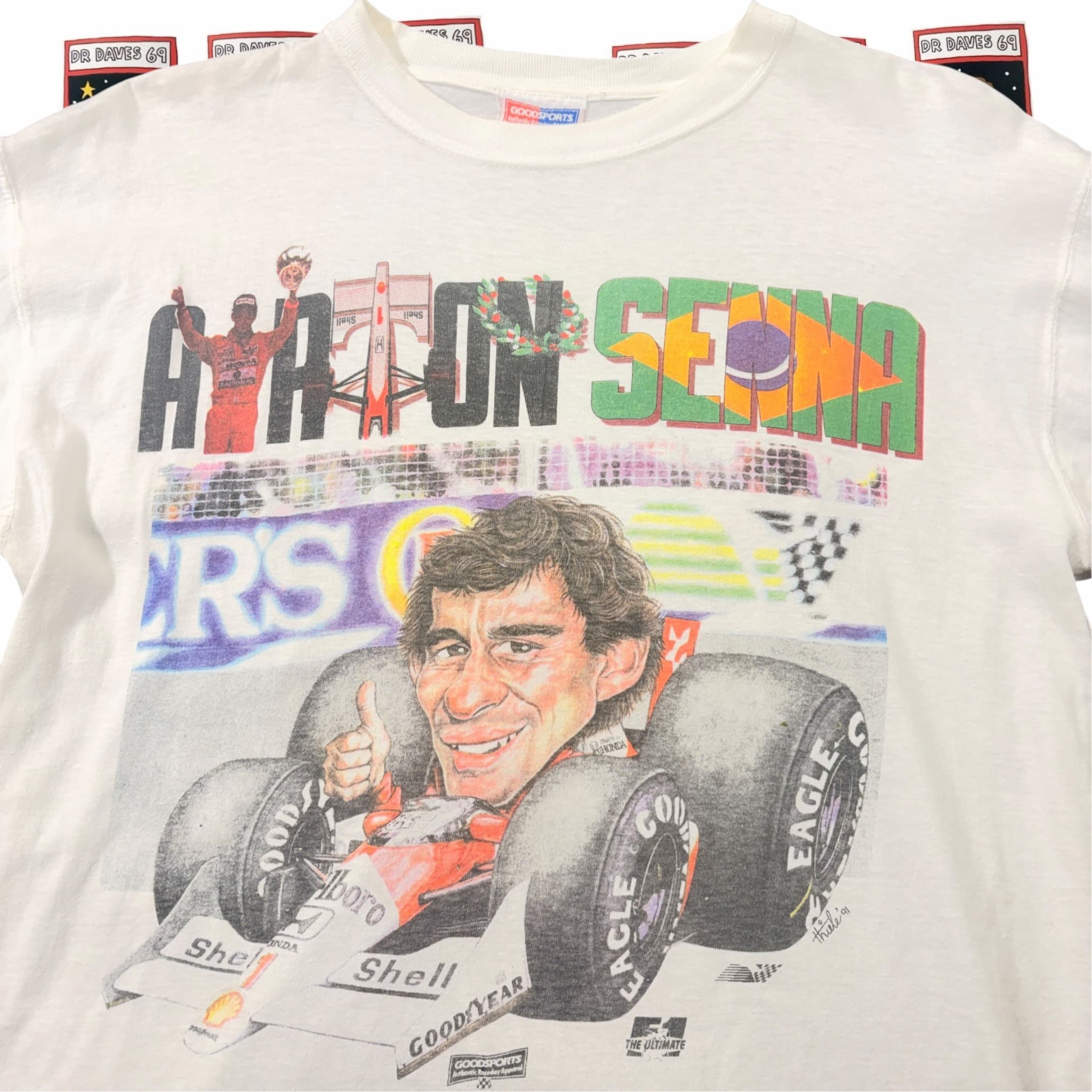 Vintage 90s Ayrton Senna F1 Caricature Graphic T-Shirt Size M — photo 2 of 5