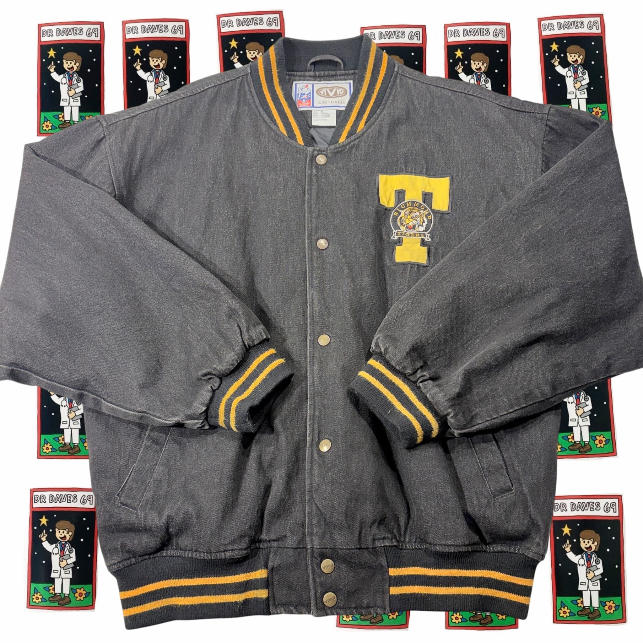 Vintage VIVID Richmond Tigers AFL Denim Varsity Jacket XL