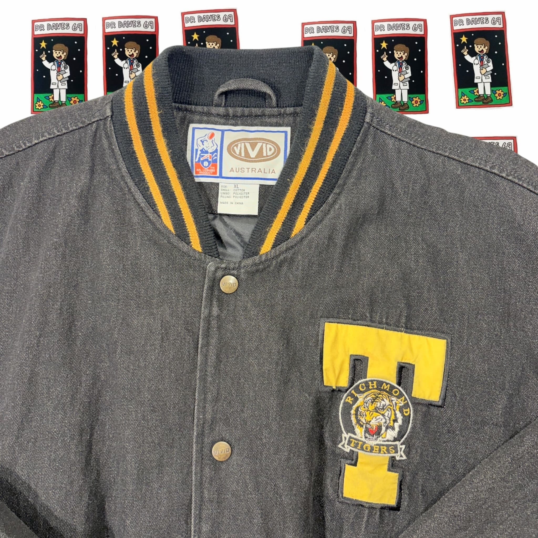 Vintage VIVID Richmond Tigers AFL Denim Varsity Jacket XL — photo 2 of 5