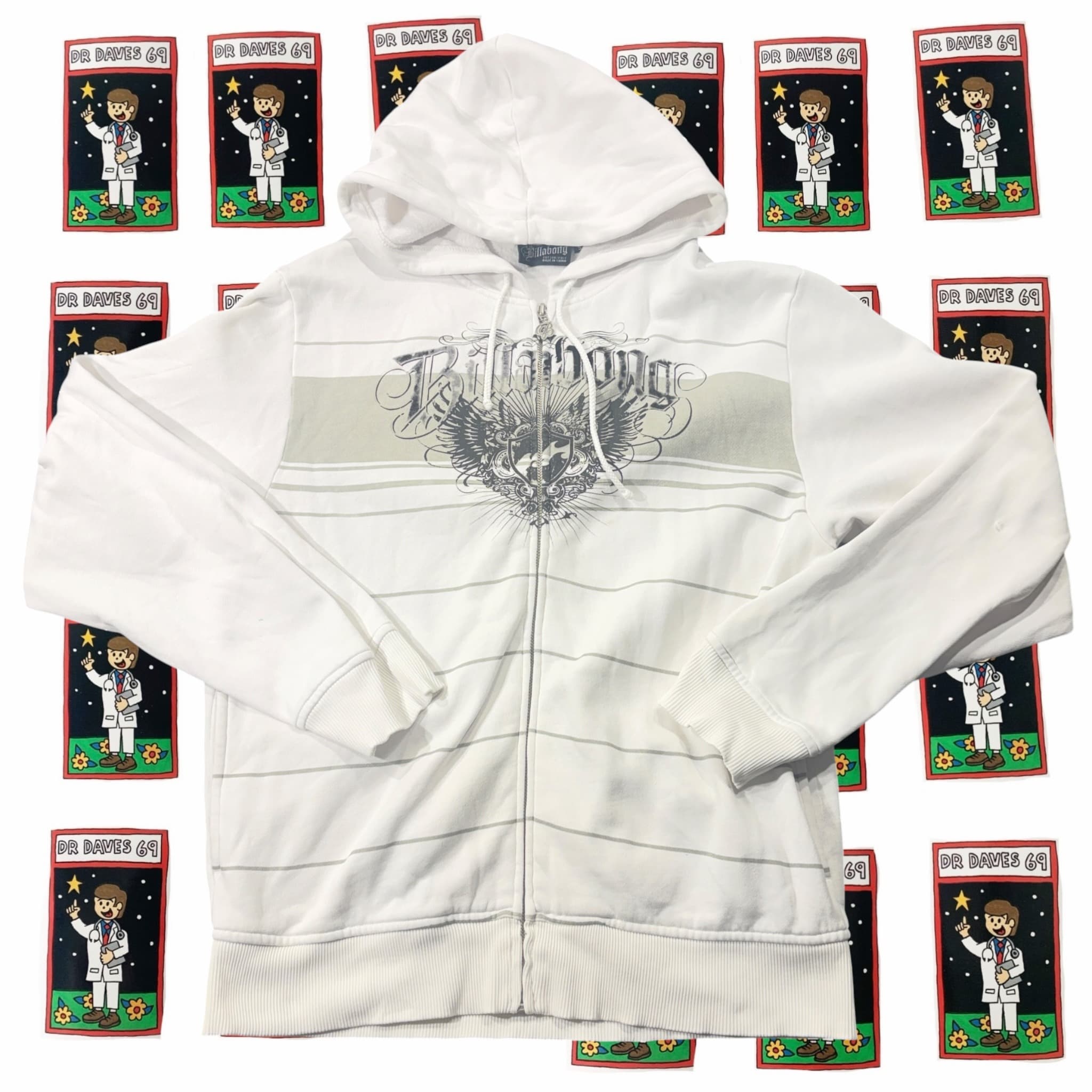 Vintage Y2K Billabong Graphic Zip-Up Hoodie White — photo 1 of 5
