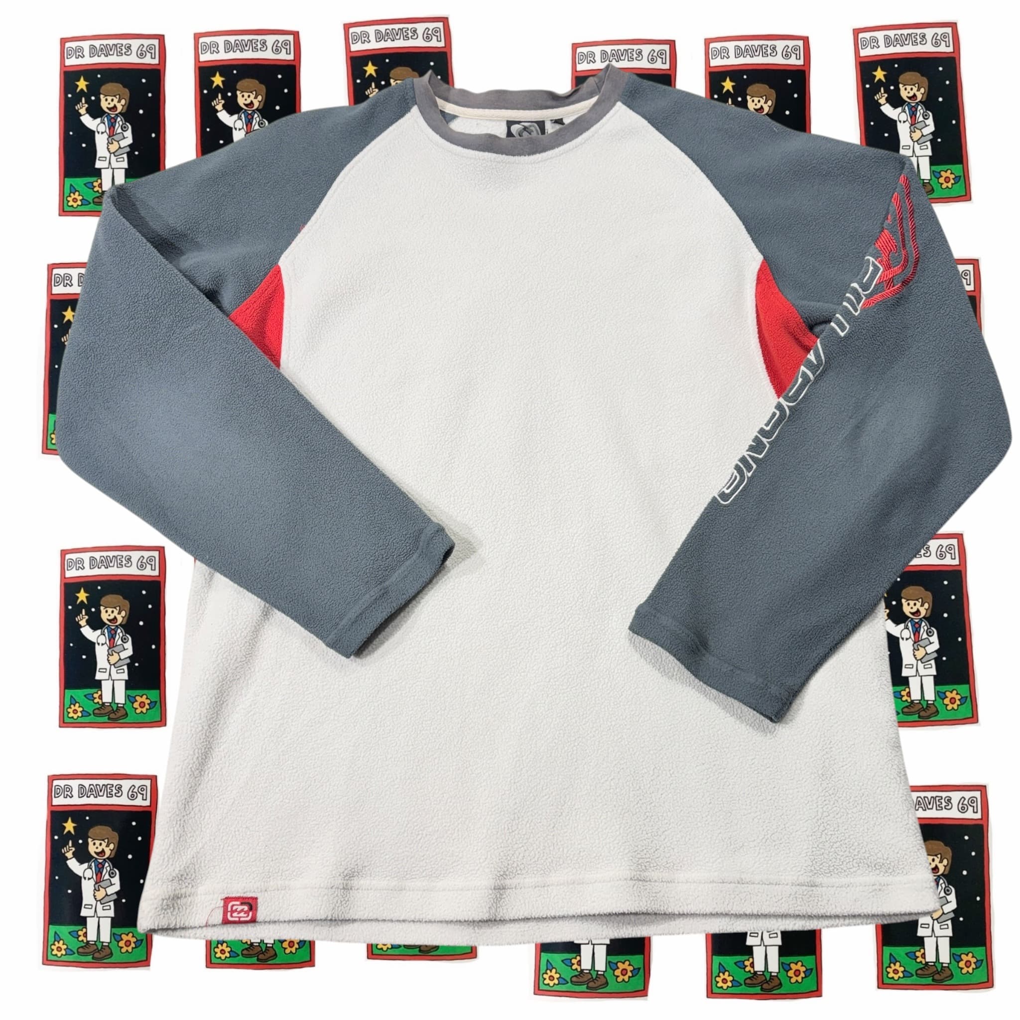 Y2K Billabong Fleece Raglan Pullover Grey White Red Size S — photo 1 of 4