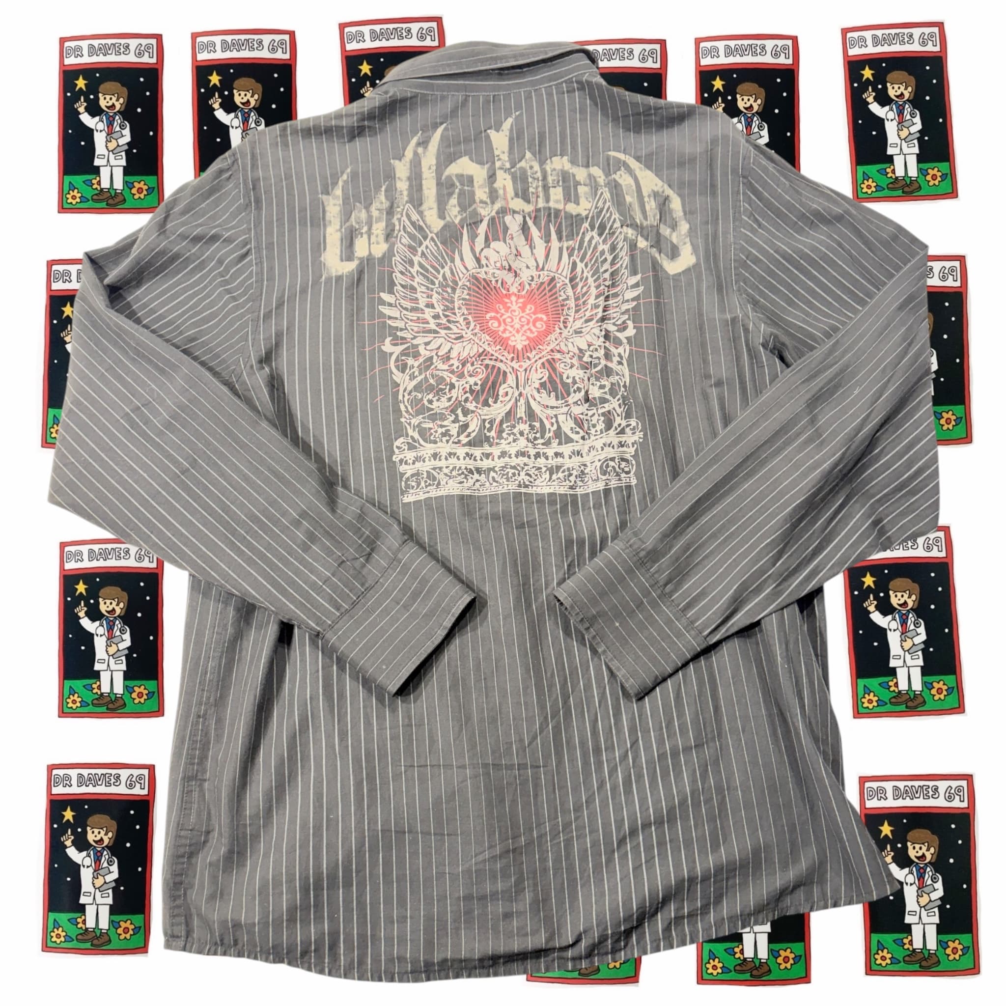 Y2K Billabong Men's Grey Pinstripe Long Sleeve Button-Down Shirt Size L — photo 3 of 6