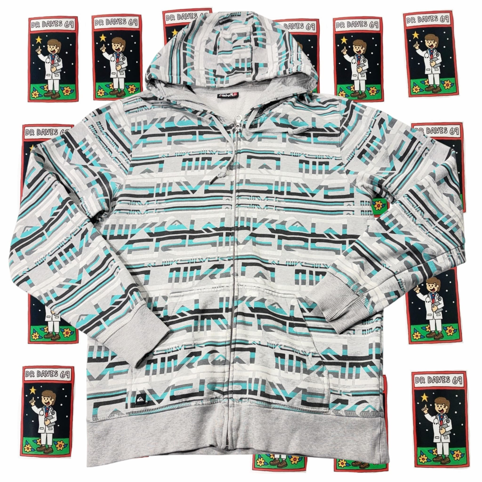 Y2k Quiksilver All-Over Logo Print Zip-Up Hoodie Size M — photo 1 of 4