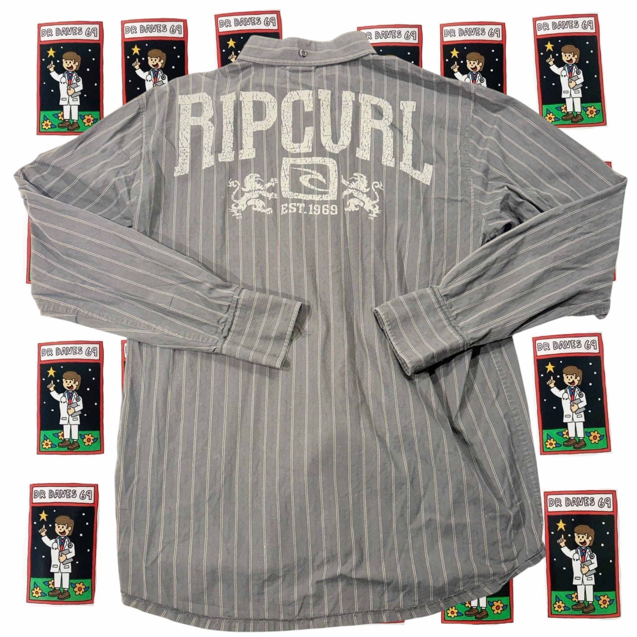 Y2K Rip Curl Men's Grey Striped Long Sleeve Button-Down Shirt XL — photo 3 of 5