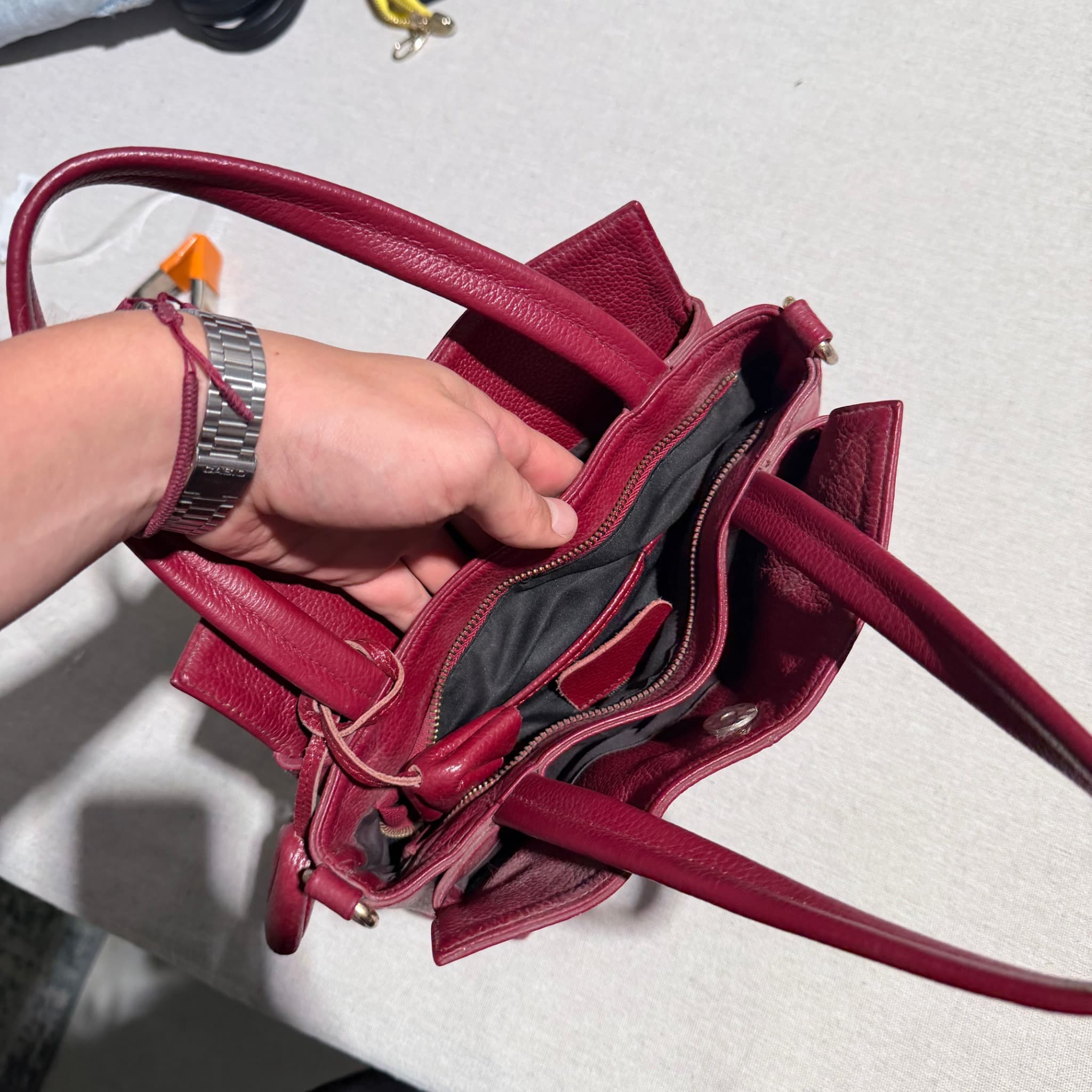 Fossil Sydney Shopper Tote Bag Red Pebbled Leather Handbag — photo 5 of 6