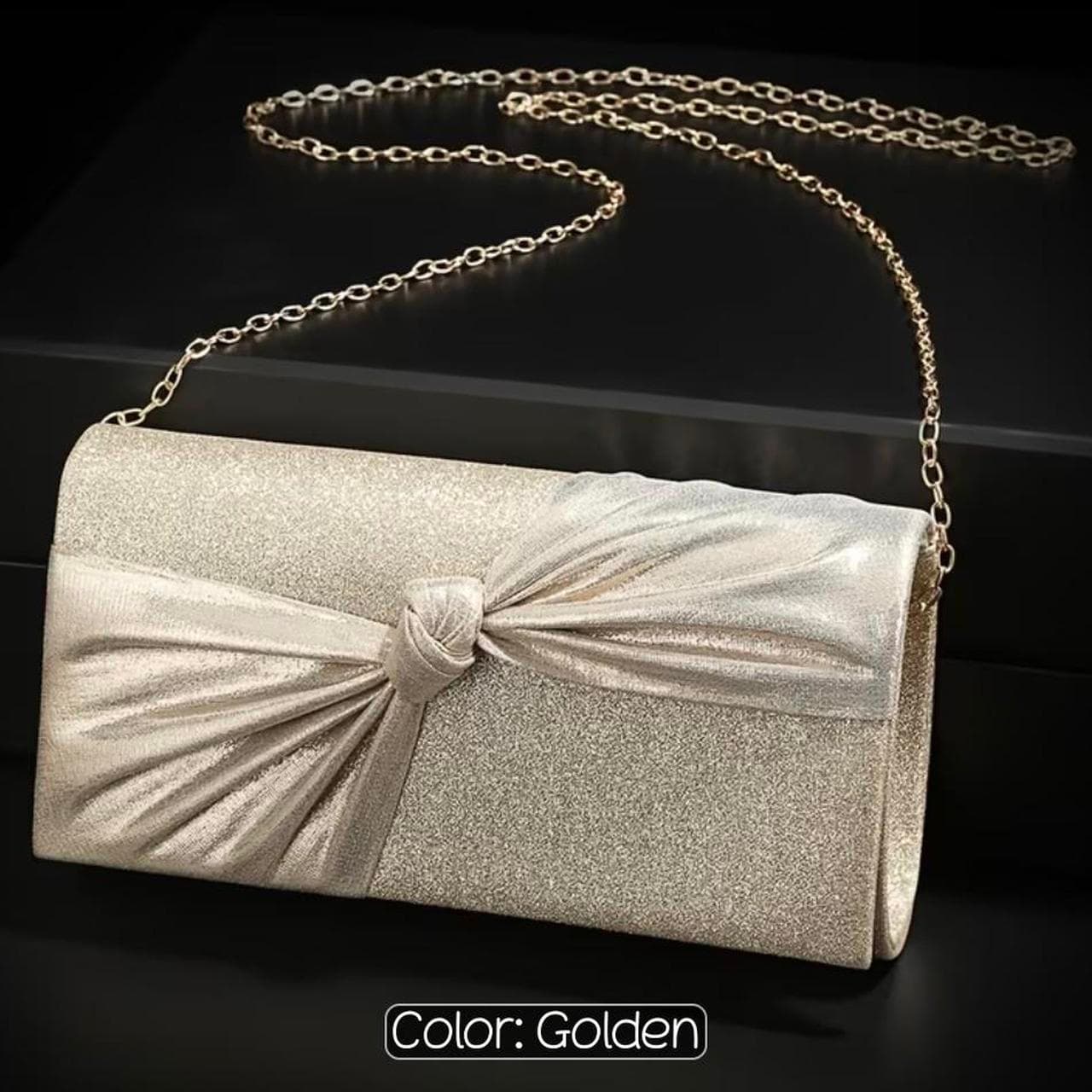 Gold Metal Chain Shoulder Cross-Body Bag With Bow Design — photo 6 of 6