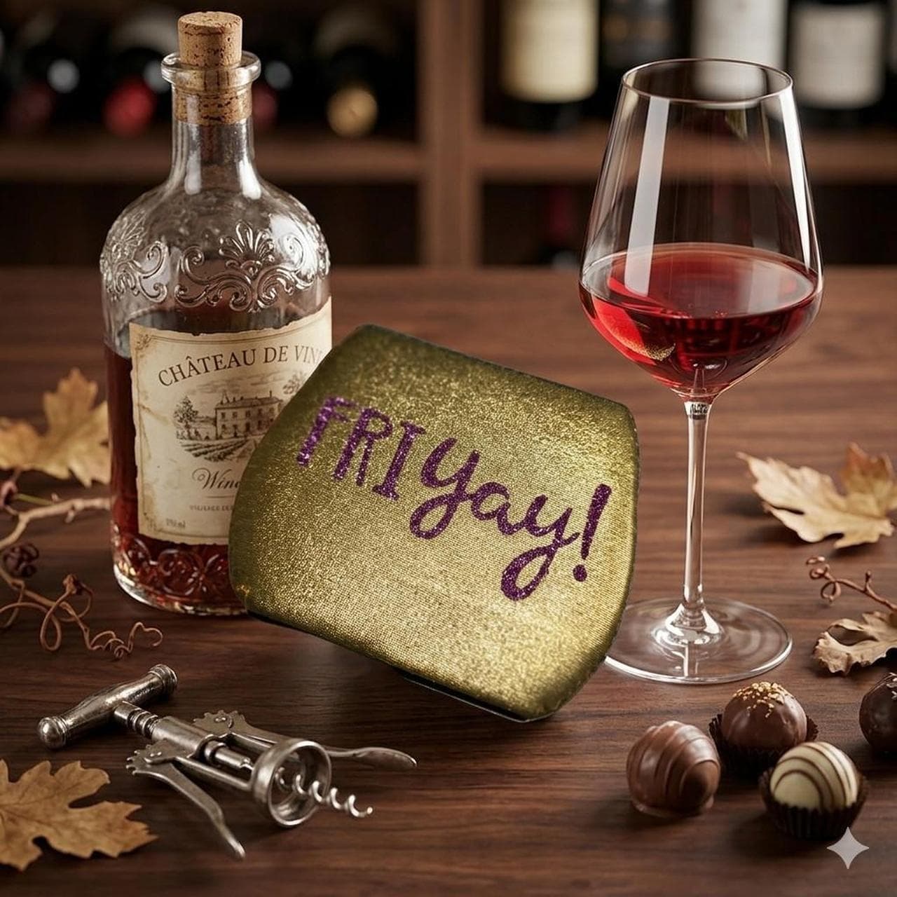Gold Friyay Wine Cooler With Pink Glitter Font โ photo 1 of 2