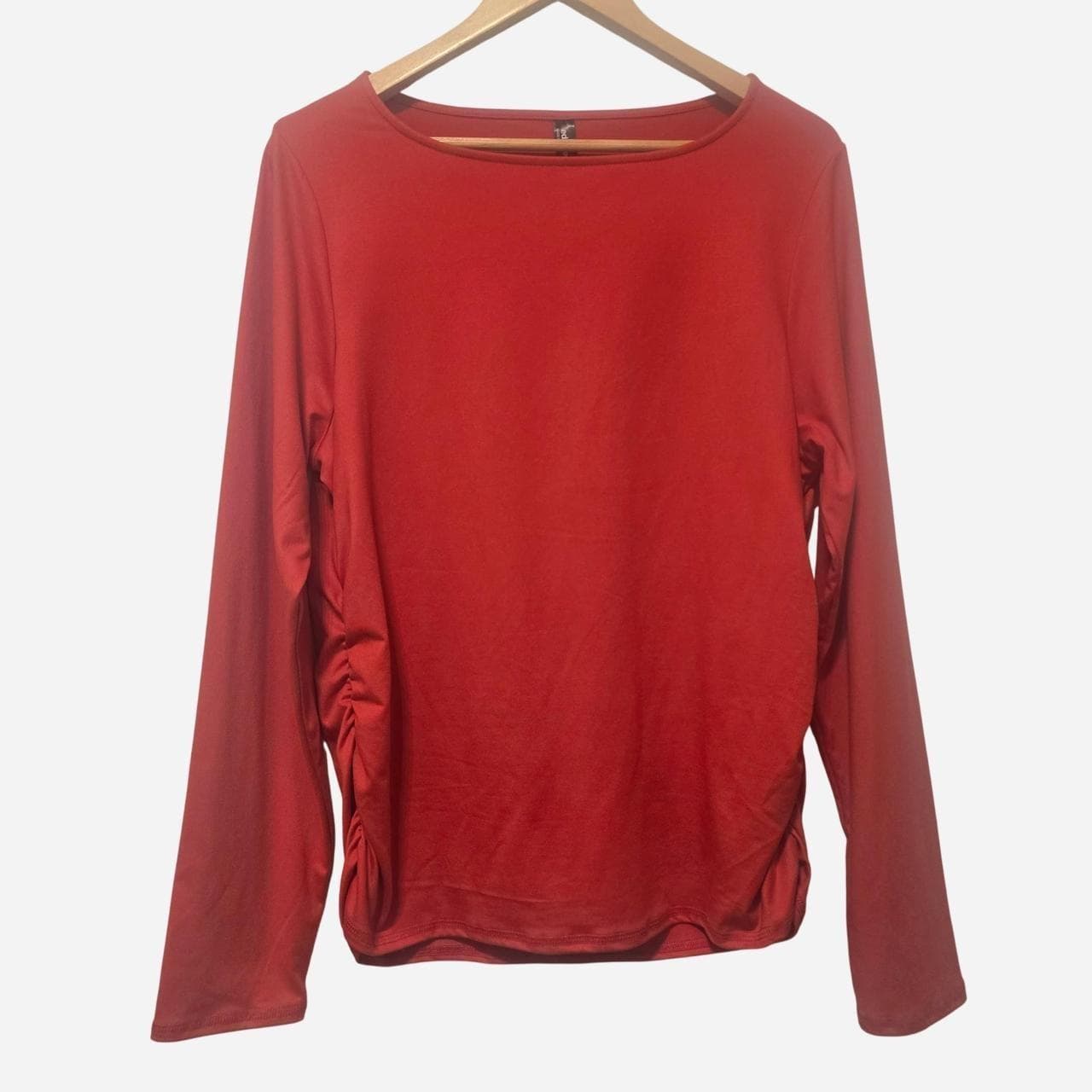 Edited Red Long Sleeve Blouse With Ruffle Sides โ photo 2 of 6