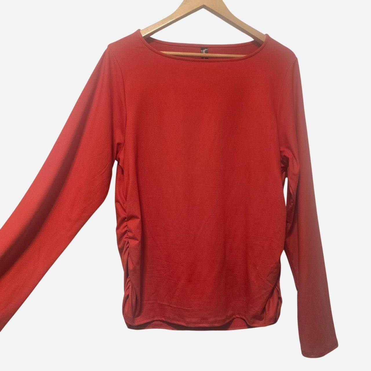 Edited Red Long Sleeve Blouse With Ruffle Sides โ photo 3 of 6