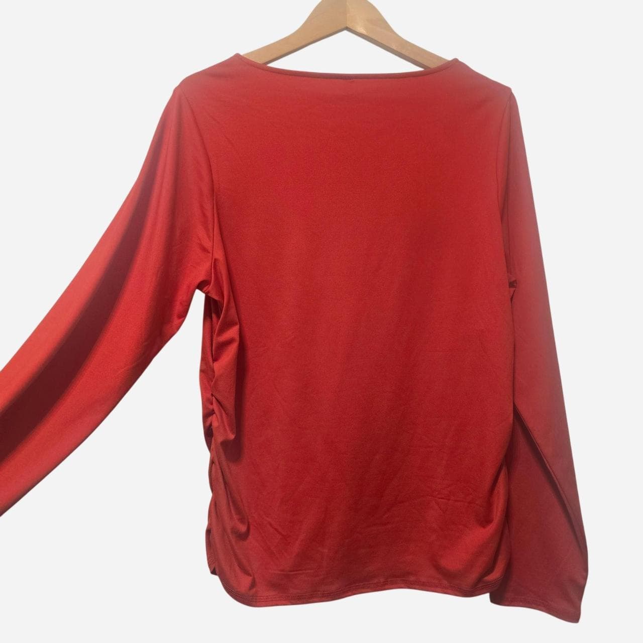 Edited Red Long Sleeve Blouse With Ruffle Sides โ photo 6 of 6