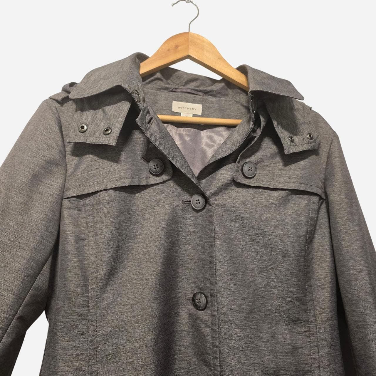 Witchery Grey Trench Coat With Removable Hood โ photo 4 of 8