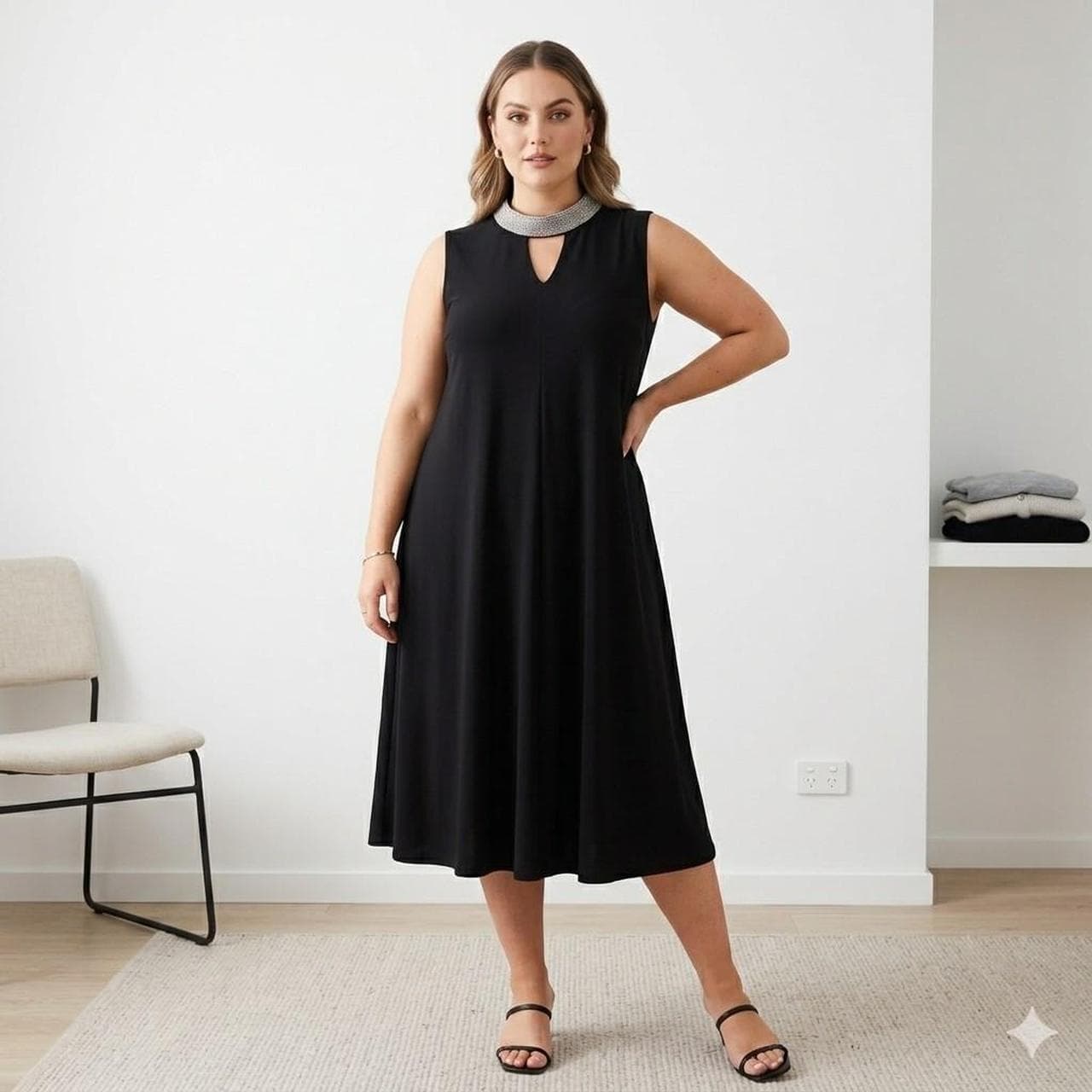 Joseph Ribkoff Black A-Line Dress With Gold Collar Detail β photo 1 of 7