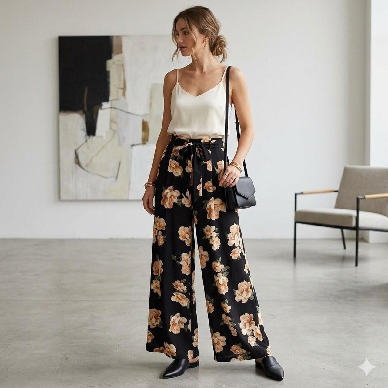 Ally Fashion Black Flared Floral Pants — photo 1 of 6