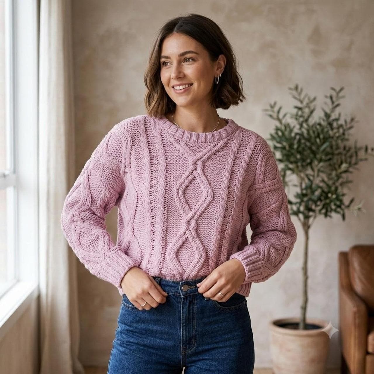 Ally B Pink Cable Knit Sweater β photo 1 of 6