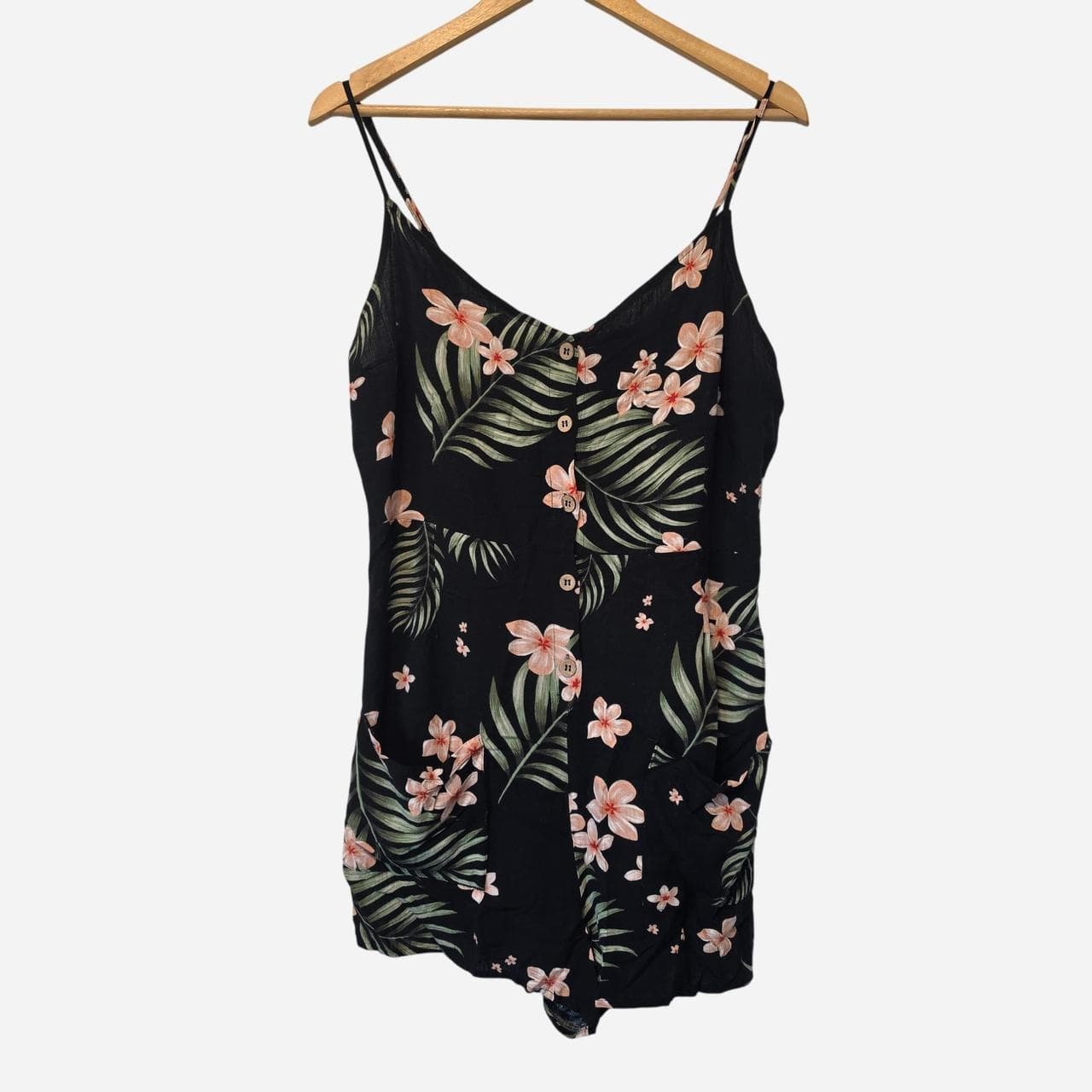 Jay Jays Black Floral Leafy Print Playsuit With Pockets β photo 1 of 5