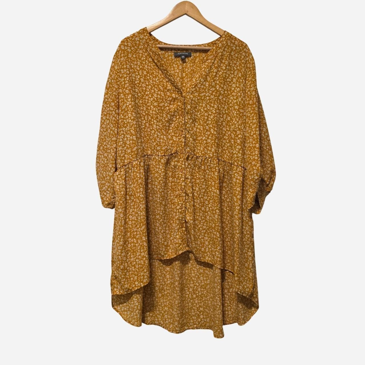 Autograph Mustard Floral High Low Blouse — photo 1 of 8