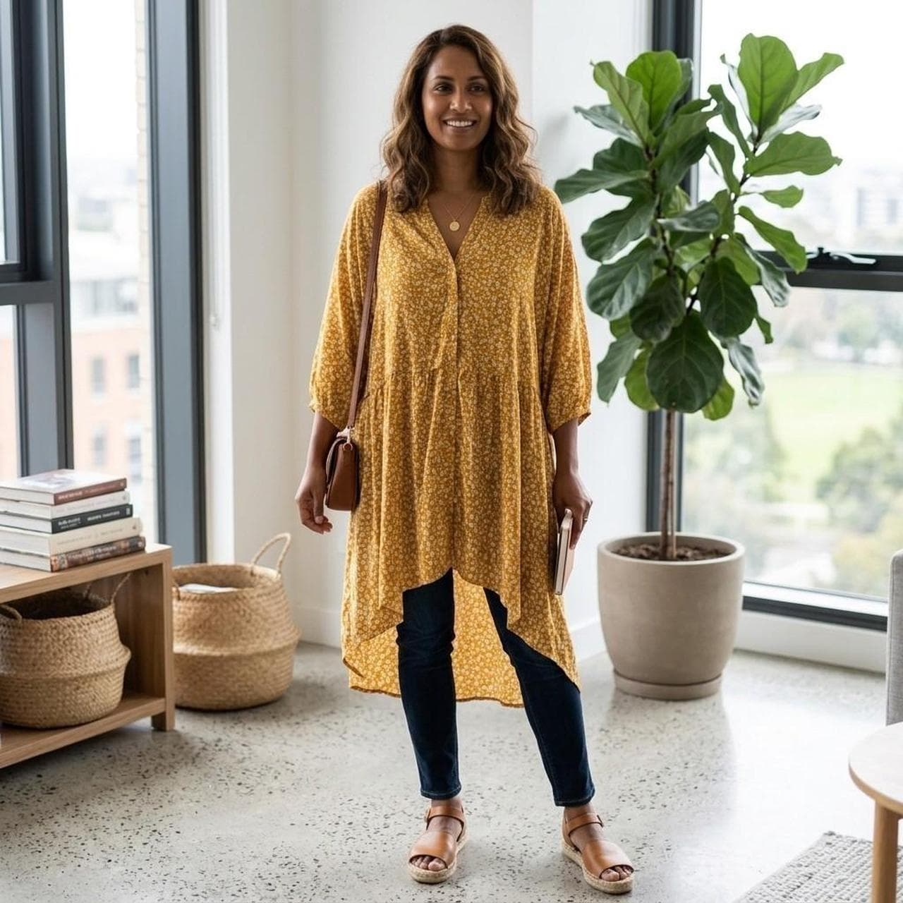 Autograph Mustard Floral High Low Blouse — photo 3 of 8