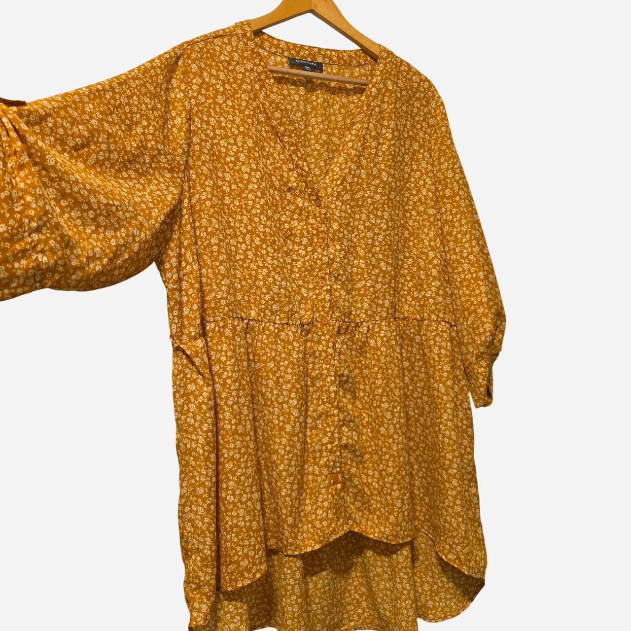Autograph Mustard Floral High Low Blouse — photo 4 of 8
