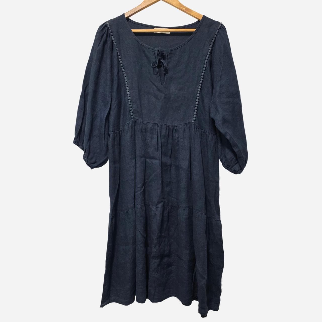 Worthier Navy Blue Linen Dress With Tie Front Detail — photo 1 of 6