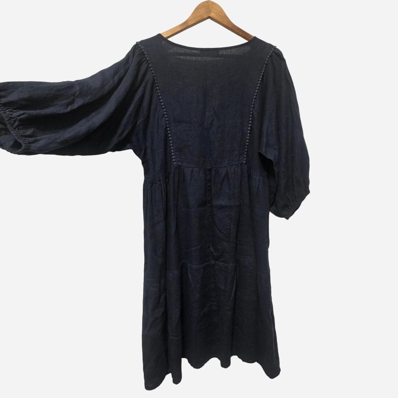 Worthier Navy Blue Linen Dress With Tie Front Detail — photo 4 of 6