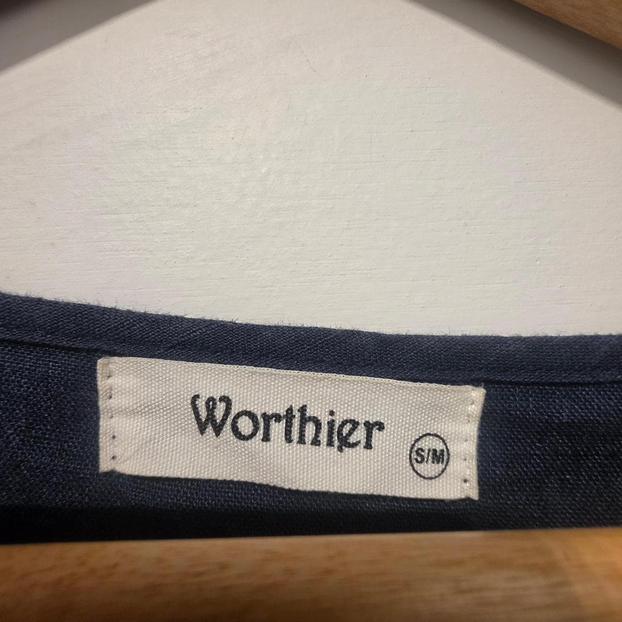 Worthier Navy Blue Linen Dress With Tie Front Detail — photo 5 of 6