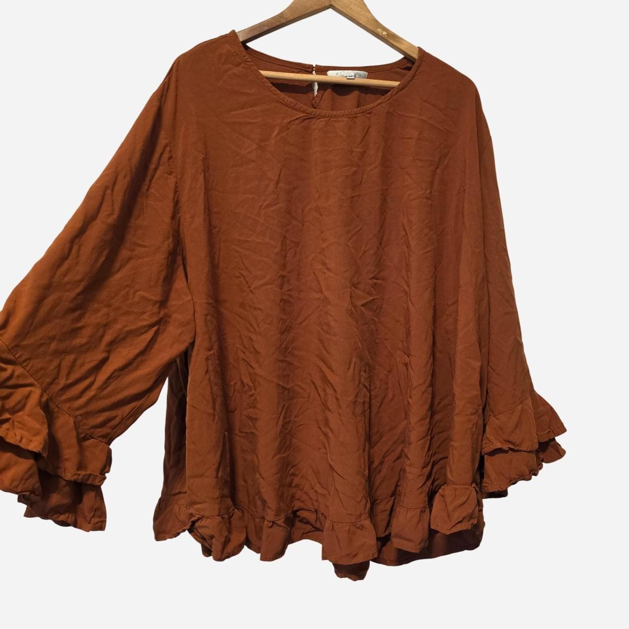 Bee Maddison Rust Orange Ruffle Sleeve Button Up Back Blouse โ photo 1 of 5