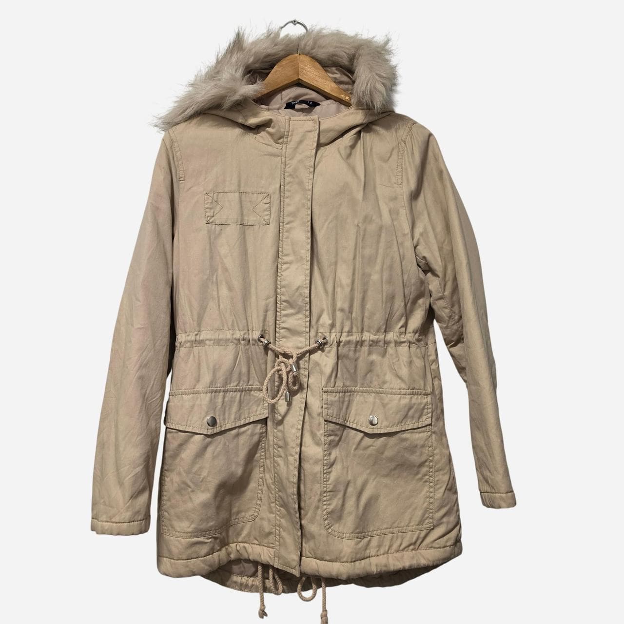Jay Jays Tan Quilted Diamond Pattern Winter Parka With Fur Hood β photo 1 of 7