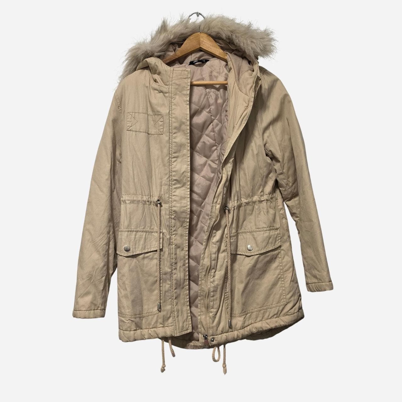 Jay Jays Tan Quilted Diamond Pattern Winter Parka With Fur Hood β photo 3 of 7